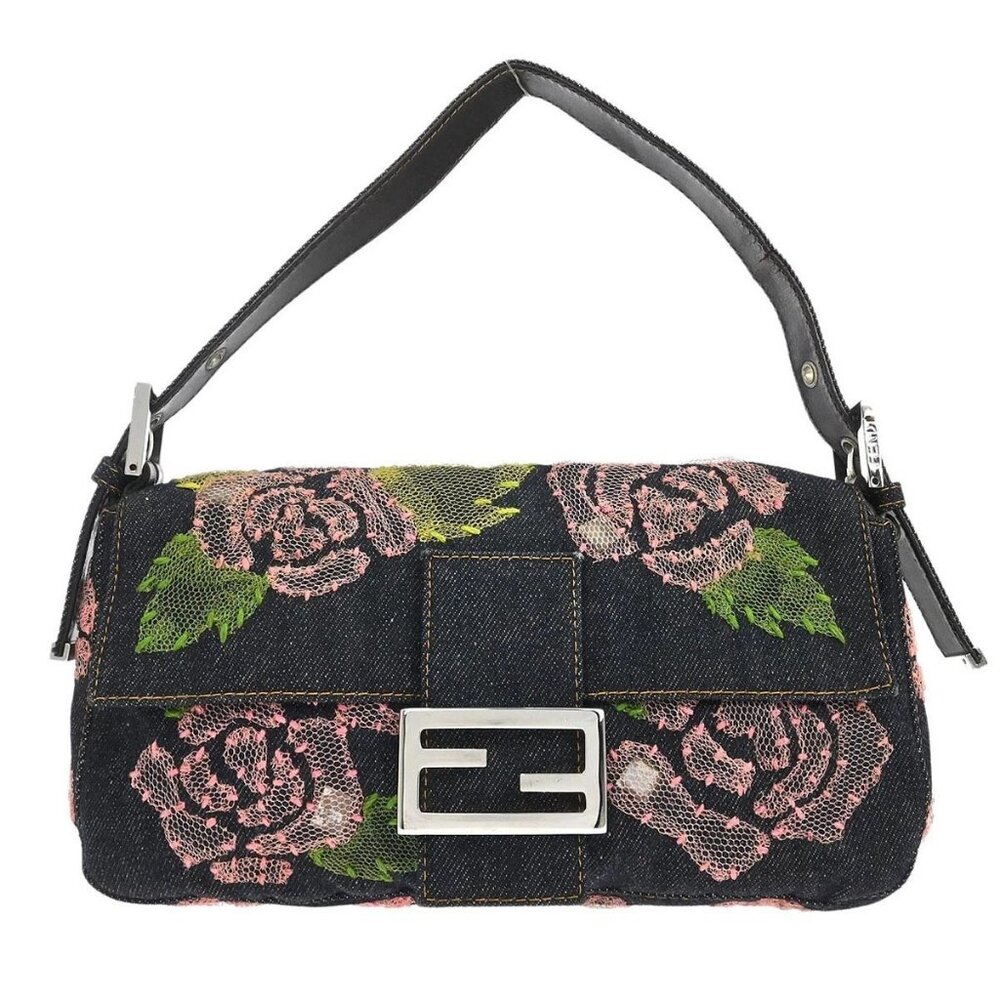 Fendi Navy Denim Floral Baguette Handbag 2376.26424.008 126054 - Picture 1 of 10